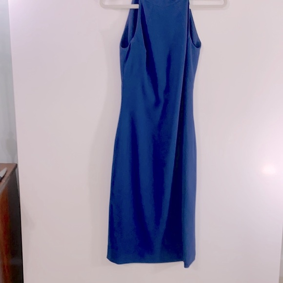 Brandon Maxwell dark blue sleeveless halter midi sheath dress with body con fit - Picture 12 of 15